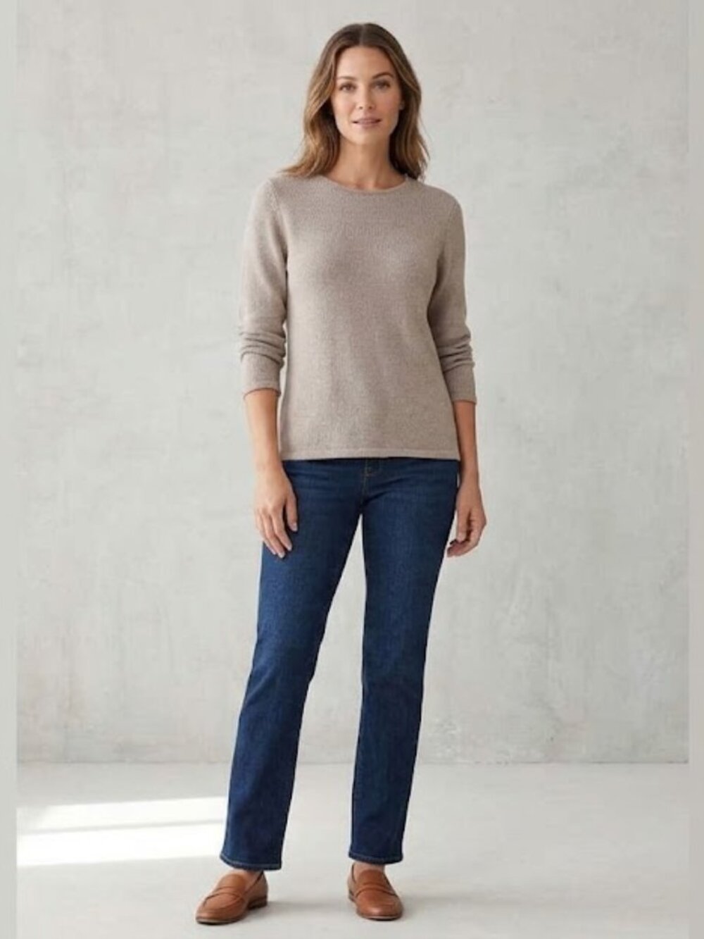 Geoffrey Beene Neutral Taupe Long Sleeve Knit Top | Size L Lightweight Sweater